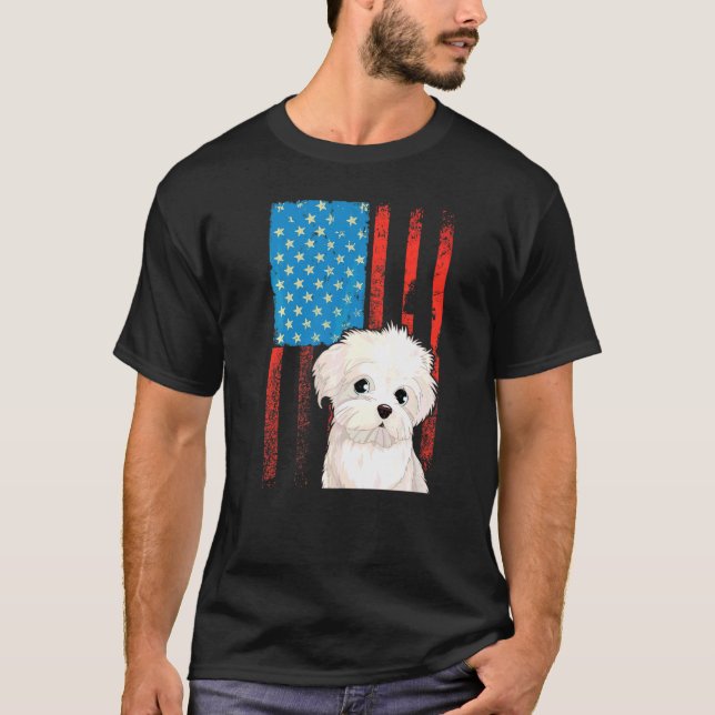 T-shirt Drapeau américain Patriotique Chien Bichon Frise (Devant)