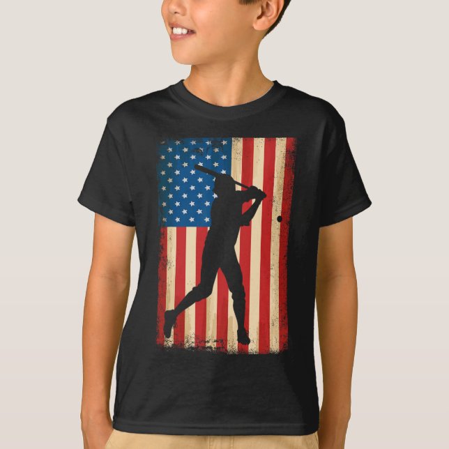 T-shirt Drapeau Américain Patriotique De Baseball Lover 4è (Devant)