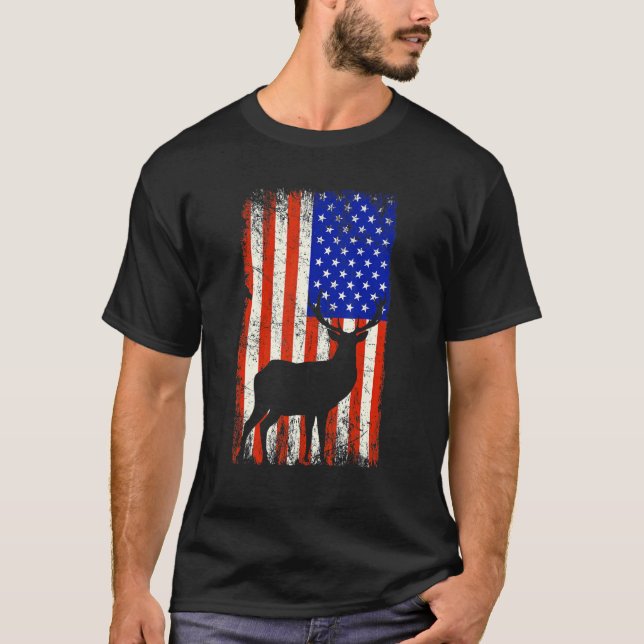 T-shirt Drapeau américain patriotique Deer Hunter (Devant)