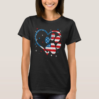 T-shirt Drapeau Américain Patriotique Empreinte De Patte D