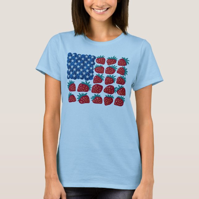 T-shirt Drapeau américain patriotique Fraise Blueberry Art (Devant)