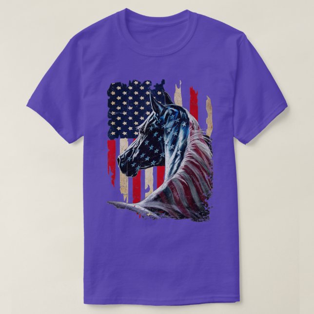 T-shirt Drapeau américain Patriotique Horse - Cheval Vinta (Design devant)