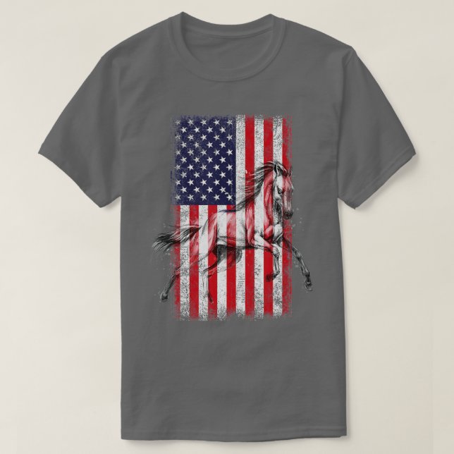 T-shirt Drapeau américain Patriotique Horse - Cheval Vinta (Design devant)
