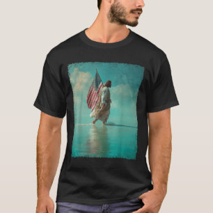 T-shirt Drapeau américain patriotique Jésus marchant sur l