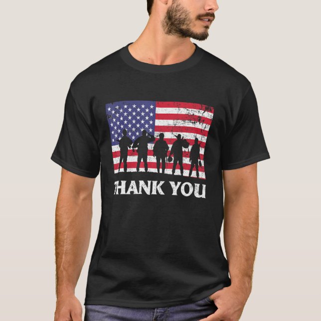 T-shirt Drapeau américain patriotique Merci Hommes Femmes  (Devant)