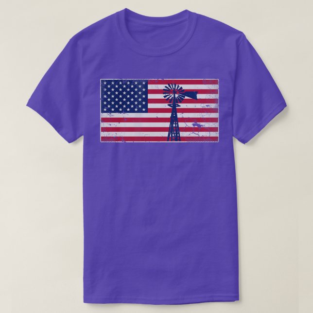 T-shirt Drapeau américain patriotique moulin à vent USA 4  (Design devant)