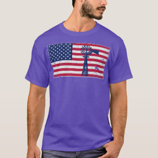 T-shirt Drapeau américain patriotique moulin à vent USA 4 