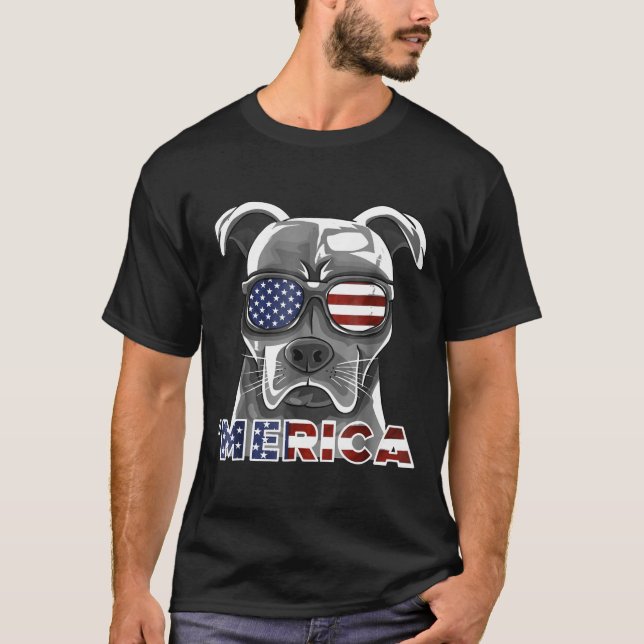 T-shirt Drapeau américain patriotique Pit Bull 4 juillet P (Devant)