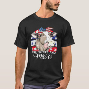 T-shirt Drapeau Américain Patriotique Rouge Blanc Et Moo C
