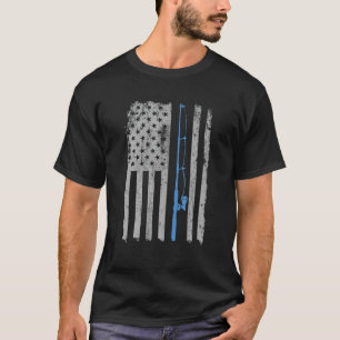 T-shirt Drapeau Américain Pêche Bande Bleue Ligne Vintage 