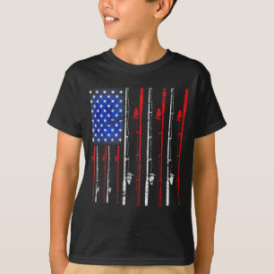 T-shirt Drapeau américain pêche bâton de pêche