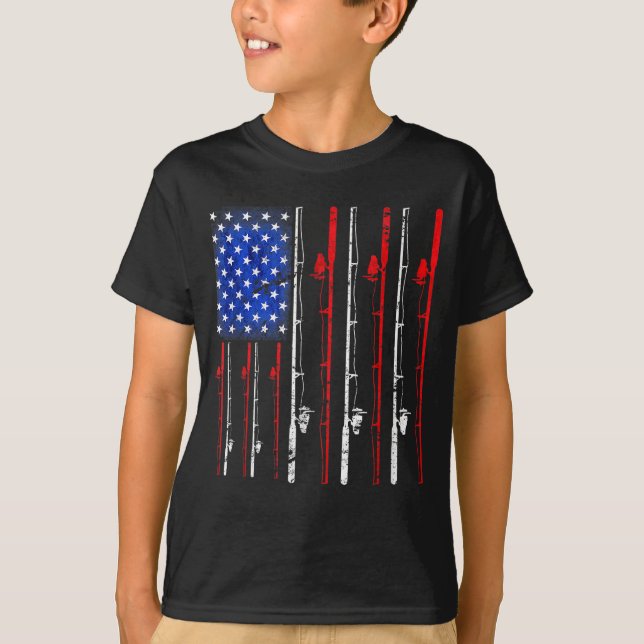 T-shirt Drapeau américain pêche bâton de pêche (Devant)