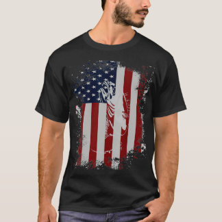 T-shirt Drapeau Américain Pêche Bâton Fishman Cadeau Pour 
