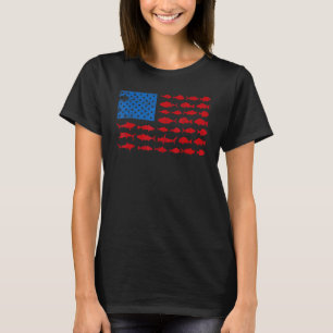 T-shirt Drapeau américain Pêche Espèces de poissons Vintag