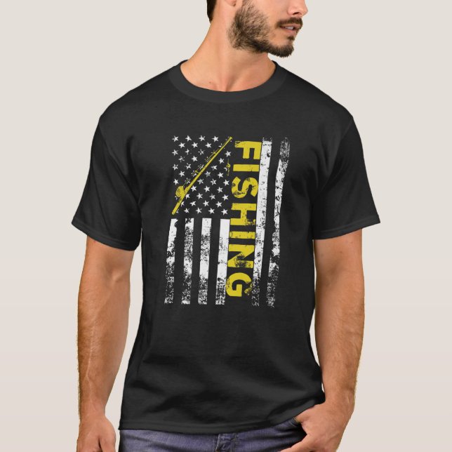 T-shirt Drapeau américain Pêche Rod USA Patriotique (Devant)