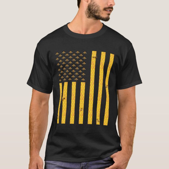 T-shirt Drapeau américain peigne de miel Bee Bee (Devant)