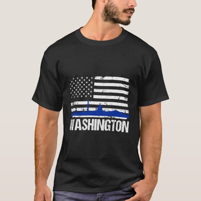T-shirt Drapeau Américain Perturbé Washington Dc Skyline (Devant)