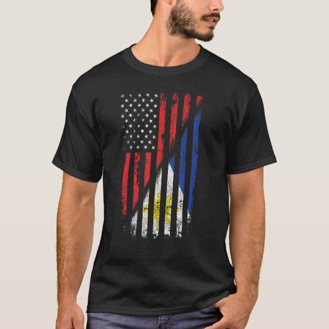T-shirt Drapeau américain philippin Style rétro États-Unis (Devant)