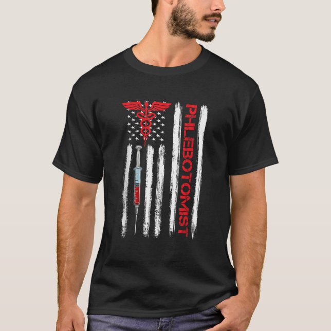 T-shirt Drapeau américain Phlebotomiste Phlebotomiste Tech (Devant)