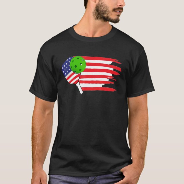 T-shirt Drapeau américain Pickleball Paddle (Devant)