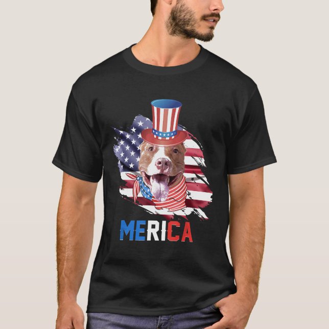 T-shirt Drapeau américain Pitbull Patriotique (Devant)