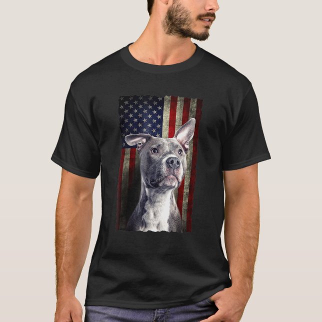 T-shirt Drapeau américain Pitbull USA Chien patriotique (Devant)
