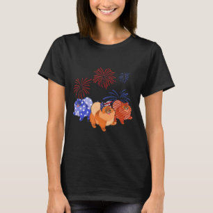 T-shirt Drapeau Américain Poméranien Rouge Blanc 4 Juil