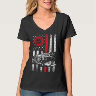 T-shirt Drapeau américain pompier Mince ligne rouge carte 