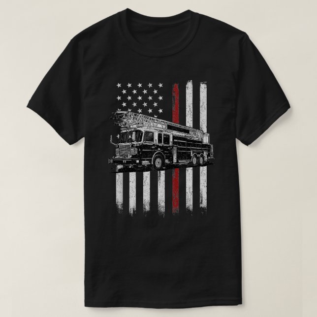 T-shirt Drapeau américain pompier Mince Red Line Fire Truc (Design devant)