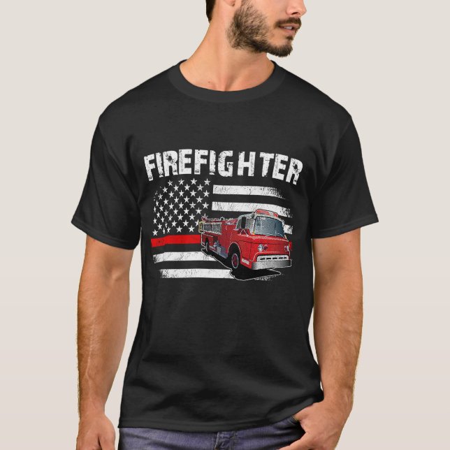 T-shirt Drapeau américain pompier Red Line US Firefighter  (Devant)