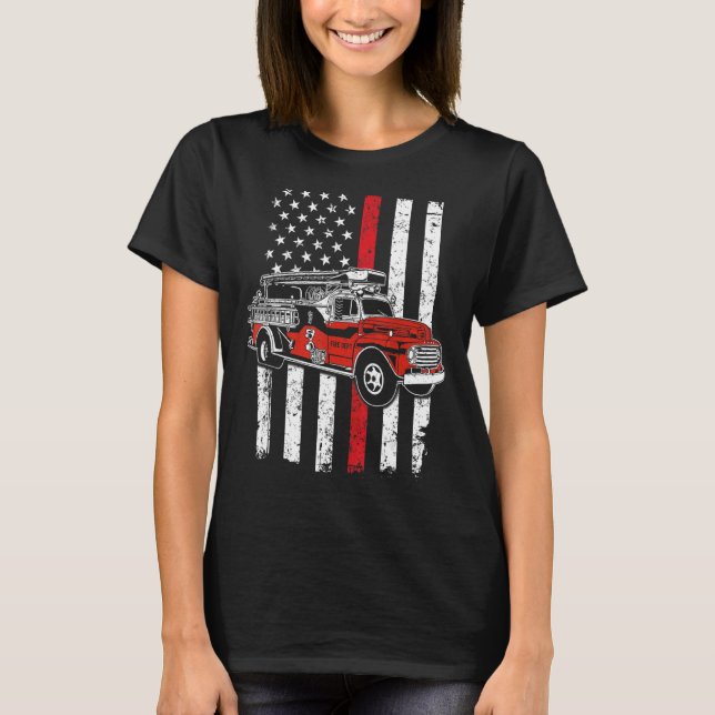 T-shirt Drapeau américain pompier Red Line US Firefighter (Devant)