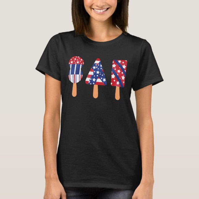 T-shirt Drapeau américain Popsicle rouge blanc 4 juillet b (Devant)
