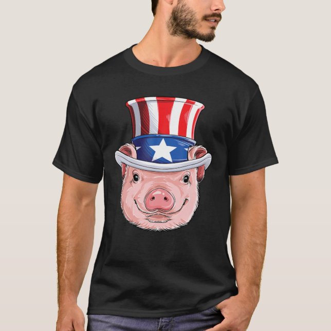 T-shirt Drapeau américain pour femmes 4 juillet Cochon Onc (Devant)
