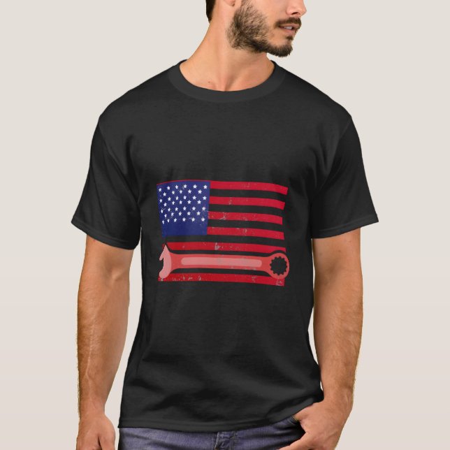 T-shirt Drapeau Américain Pour La Mécanique (Devant)