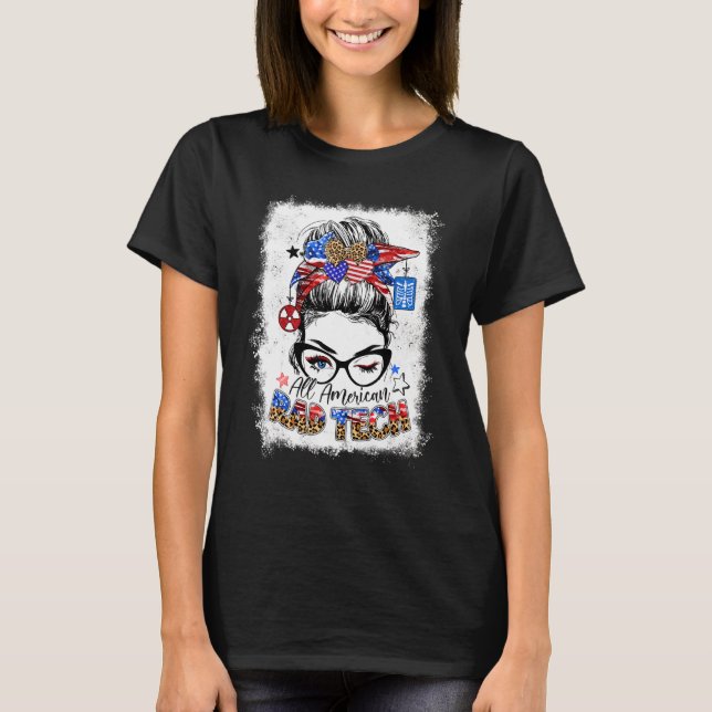 T-shirt Drapeau américain Rad Tech Usa Leopard Messy Bun 4 (Devant)