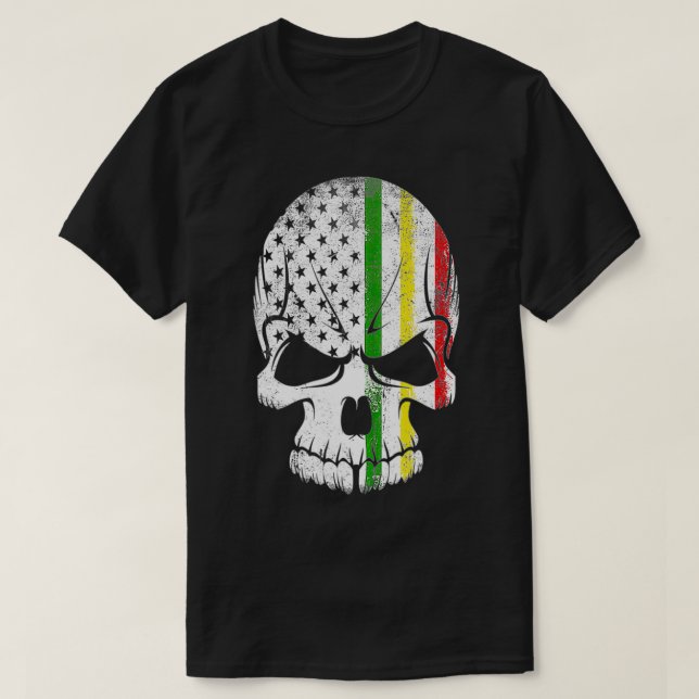 T-shirt Drapeau américain Rasta Reggae Crâne (Design devant)