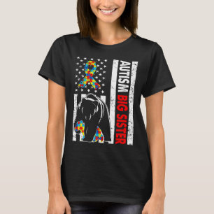 T-shirt Drapeau américain rétro Autisme Big Soeur Bear Awa