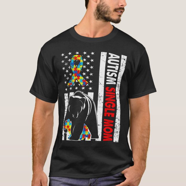 T-shirt Drapeau américain rétro Autisme mère célibataire o (Devant)