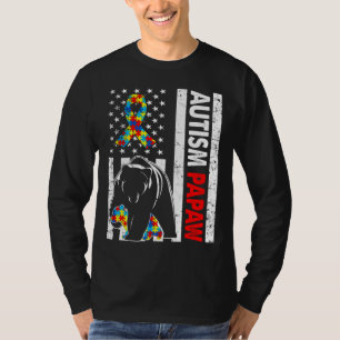 T-shirt Drapeau américain rétro Autisme Papaw Bear Awarene