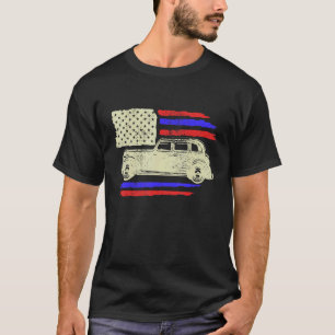T-shirt Drapeau Américain Rétro en détresse Voiture 4 Juil