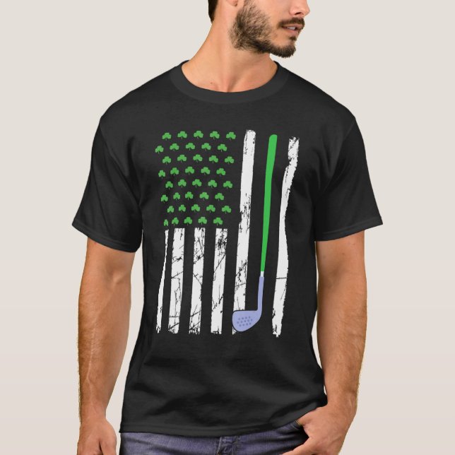 T-shirt Drapeau Américain Rétro Golf Sport St Patrick S Da (Devant)