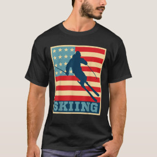 T-shirt Drapeau américain Rétro Skiing Descente Ski Tee Ne