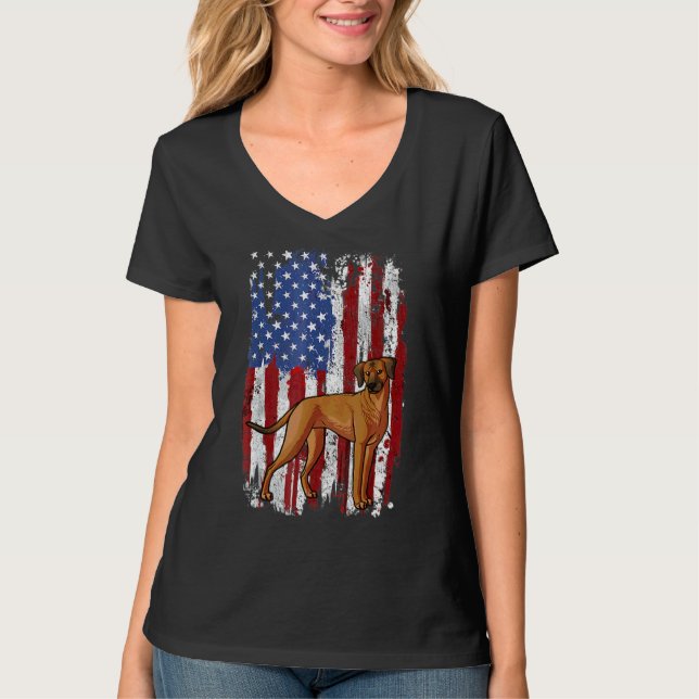 T-shirt Drapeau américain Rhodesian Ridgeback, patriotique (Devant)