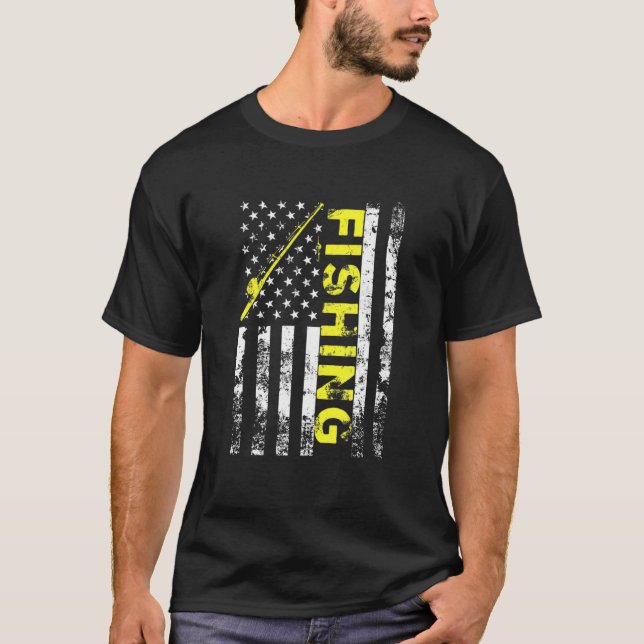 T-shirt Drapeau Américain Rod De Pêche Usa Patriotique 4 J (Devant)