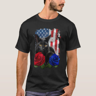 T-shirt Drapeau américain Rose de Chat Noir heureux 4 juil