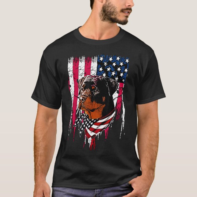 T-shirt Drapeau américain Rottweiler (Devant)