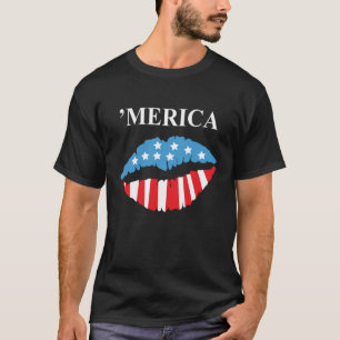 T-shirt Drapeau américain rouge à lèvres 4 juillet C