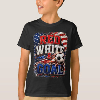 T-shirt Drapeau américain rouge blanc et Goal Soccer 4 jui