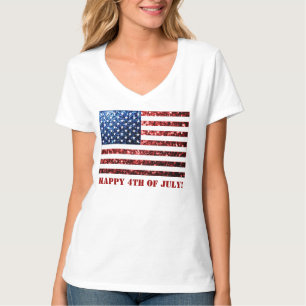 T-shirt Drapeau américain rouge bleu étincelles 4 juillet 