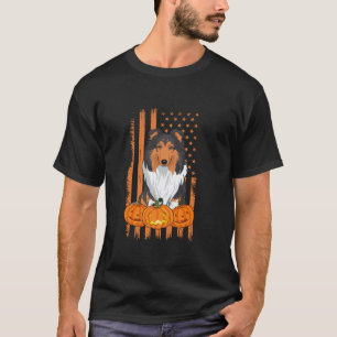 T-shirt Drapeau américain Rough Collie Chien Halloween pat